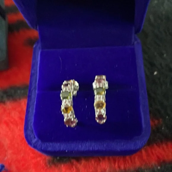 Lovely 925 Silver Earrings With Tourmaline Rhodolite Garnet Stones - Picture 3 of 5